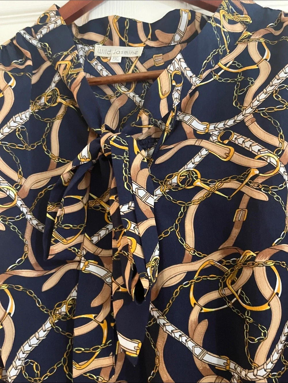 Jasmine Navy Dress with Gold Chain Print, great lightweight dress perfect for tr - Picture 2 of 4